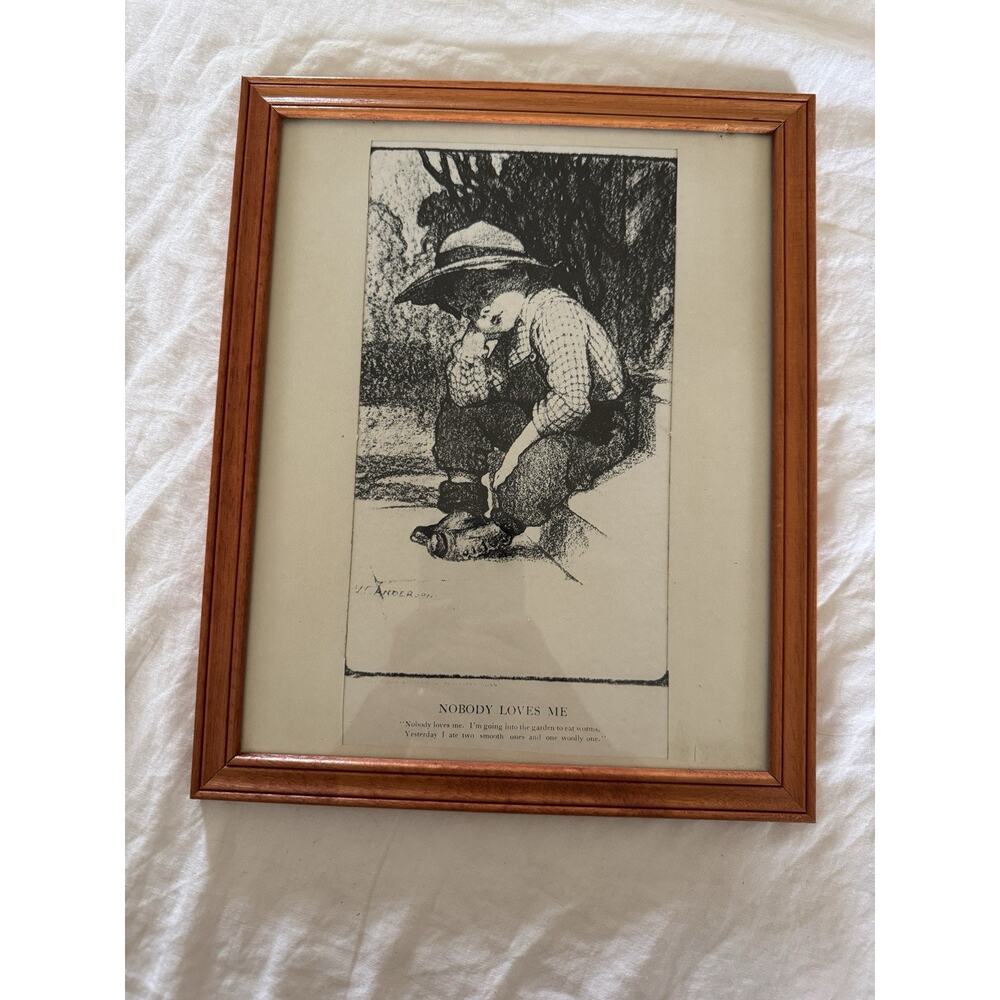 Vintage Nobody Loves Me Artwork Print Wooden Framed Wall Art 9 x 11 Home Decor